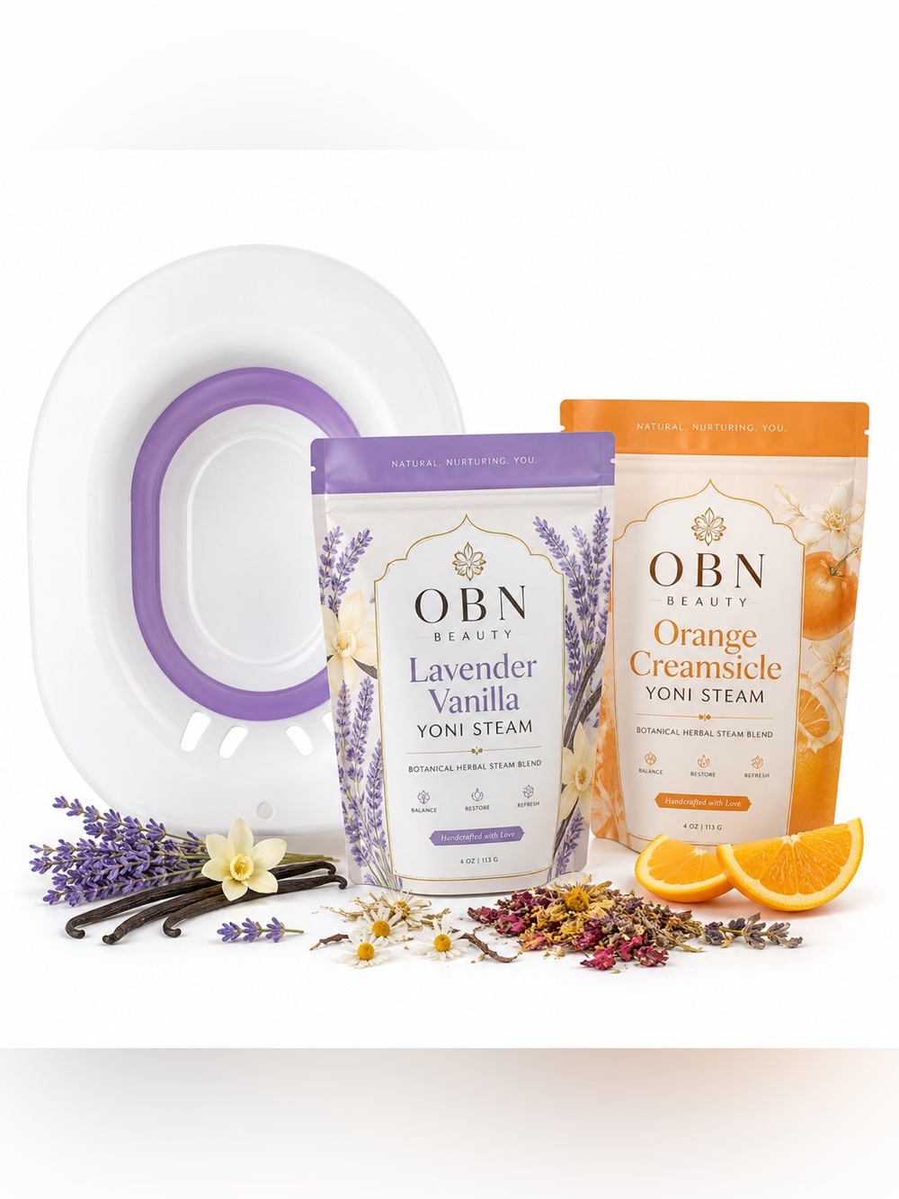 OBN Beauty 2-in-1 Yoni Steam Seat Kit | Lavender Vanilla or Orange Creamsicle